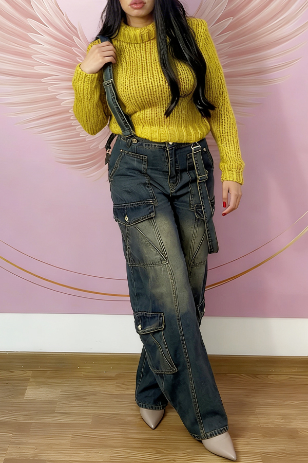Stylish Cargo Wide Leg Denim Overalls