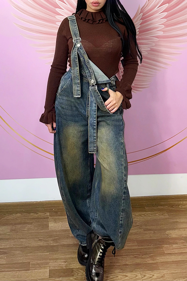 Stylish Wide Leg Denim Overalls