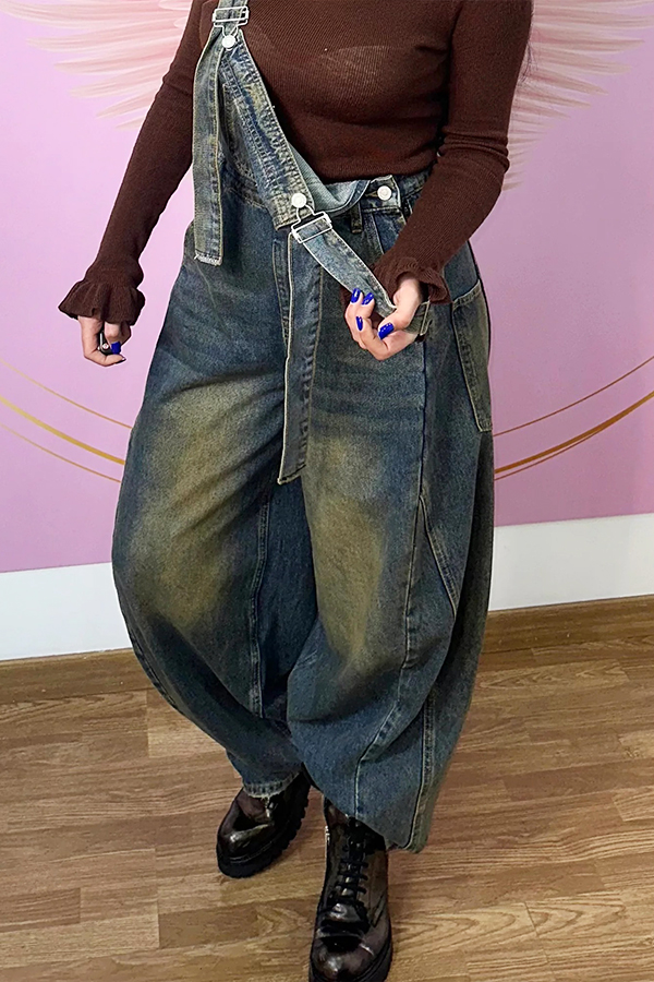 Stylish Wide Leg Denim Overalls