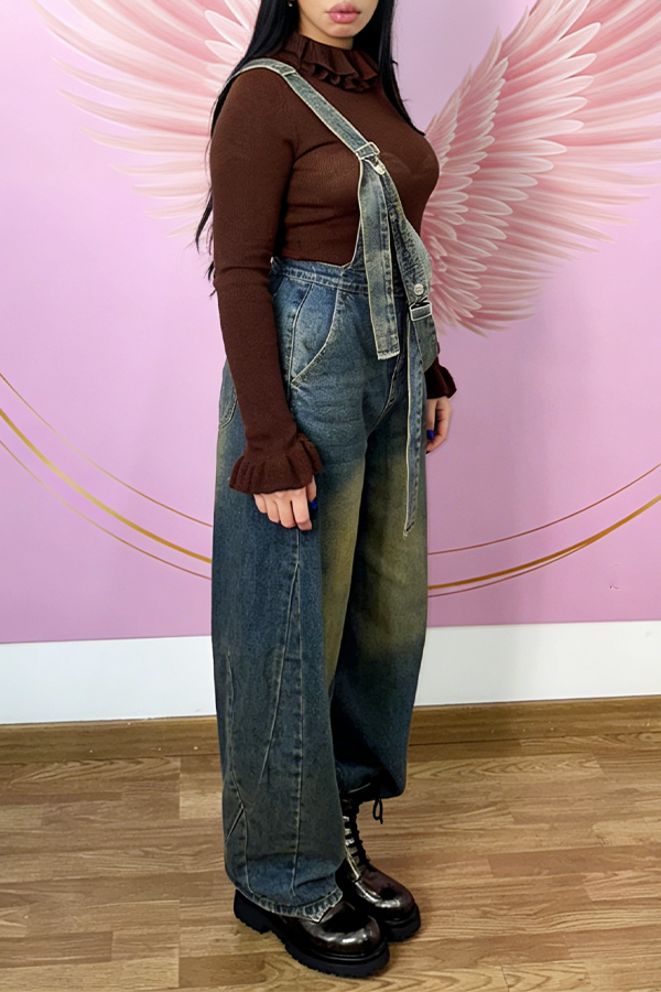 Stylish Wide Leg Denim Overalls