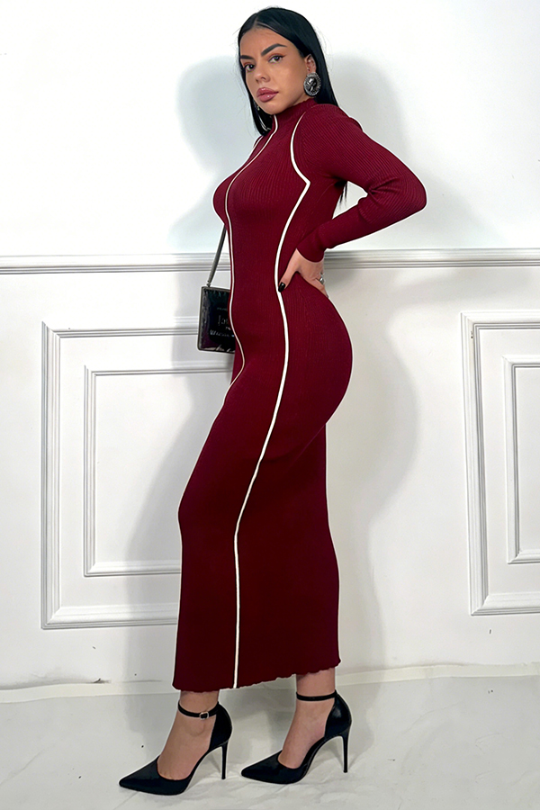 Stylish Colorblock Piping Ribbed Knit Dress