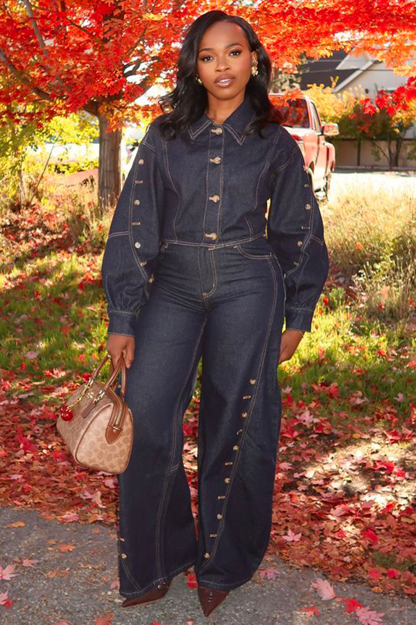 Stylish Button Up Denim Jacket & Pants Set