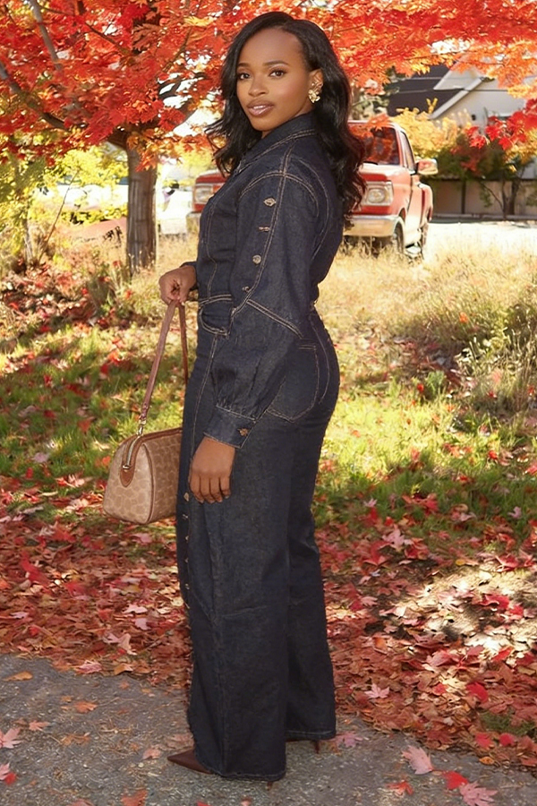 Stylish Button Up Denim Jacket & Pants Set