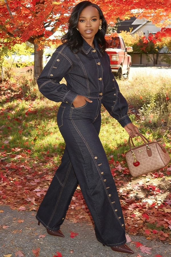 Stylish Button Up Denim Jacket & Pants Set