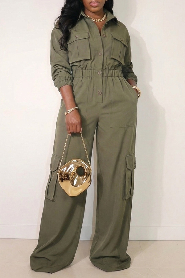 Stylish Flap Pocket Button Up Jumpsuit