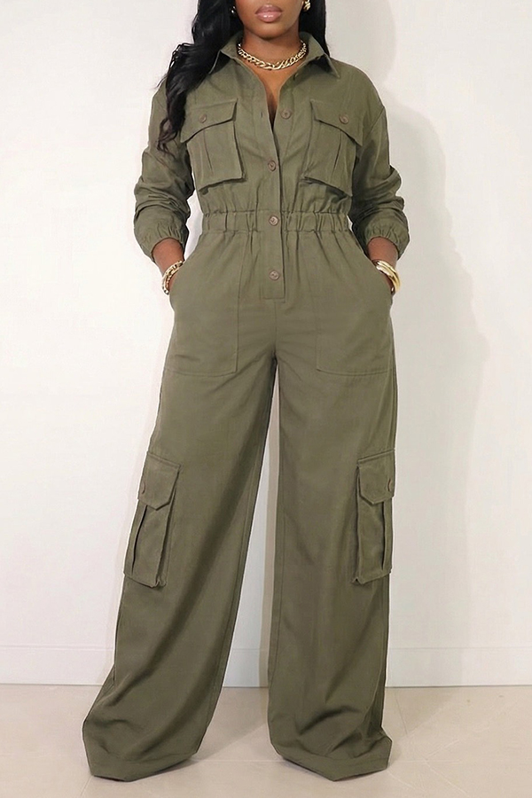 Stylish Flap Pocket Button Up Jumpsuit