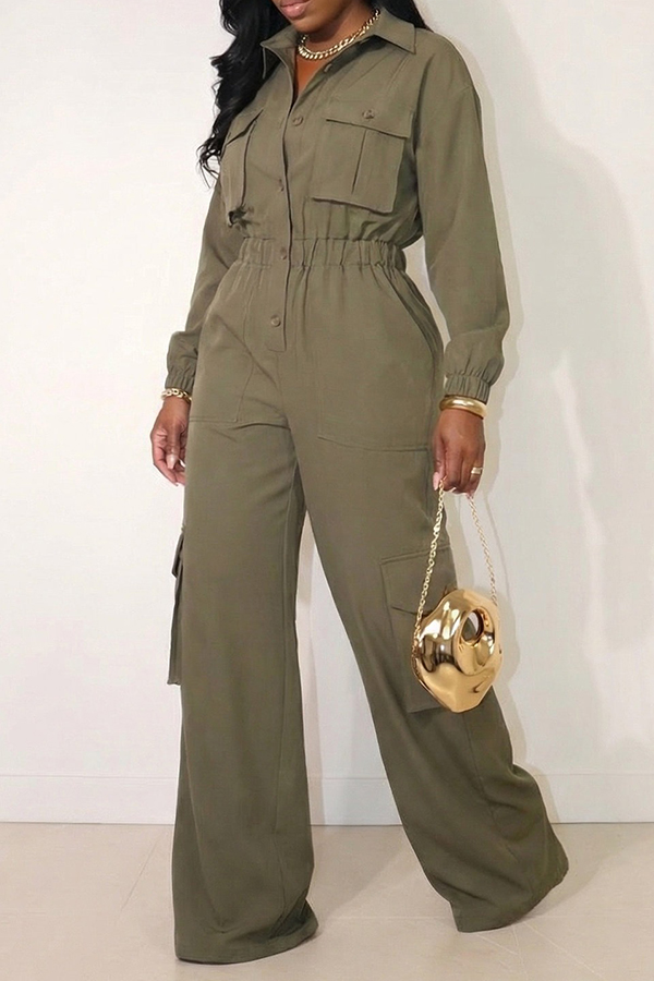 Stylish Flap Pocket Button Up Jumpsuit