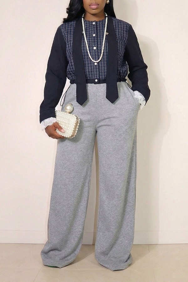 Stylish Pearl Trim Plaid Bomber