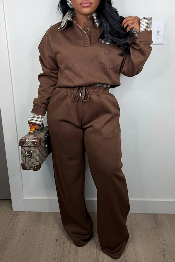 Casual Plaid Splicing Top & Pants Set