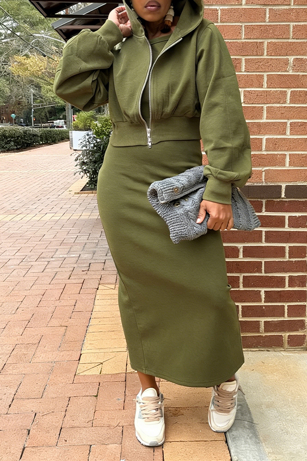 Cozy 3 Strap Tank Dress Hoodie Set