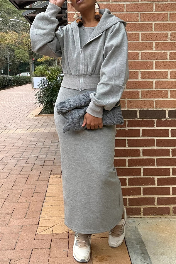 Cozy 3 Strap Tank Dress Hoodie Set