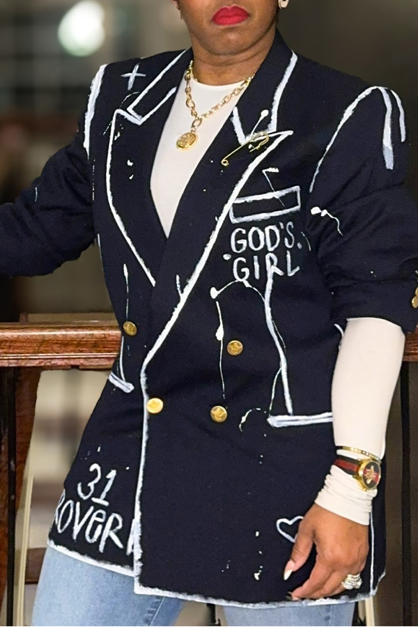 Stylish Graffiti Peak Collar Blazer