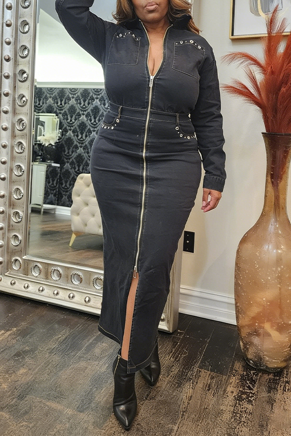 Stylish Long Zipper Denim Dress