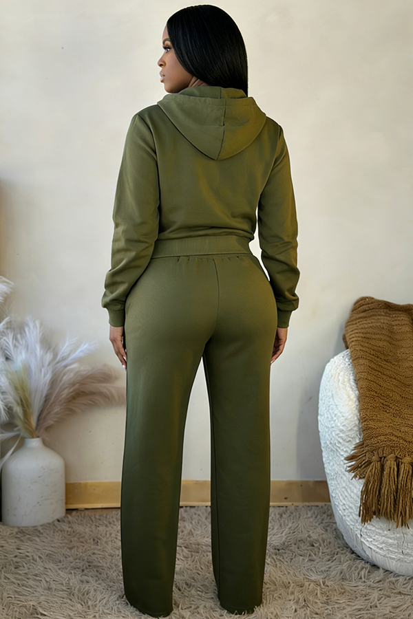 Casual Lace Up Jacket & Pants Set