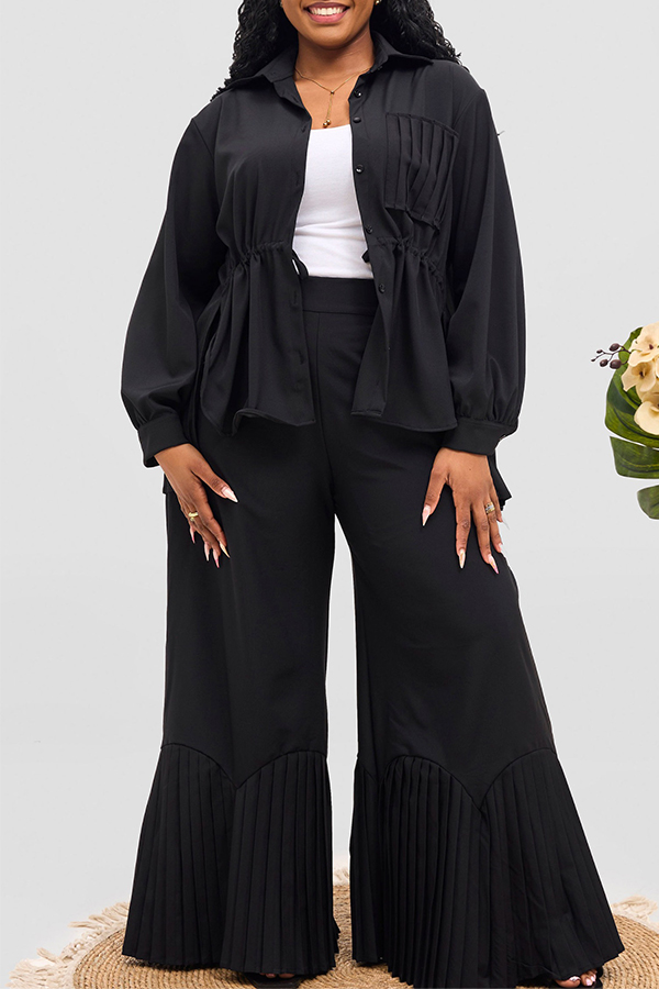 Chic Drawstring Pleated Top & Pants Set