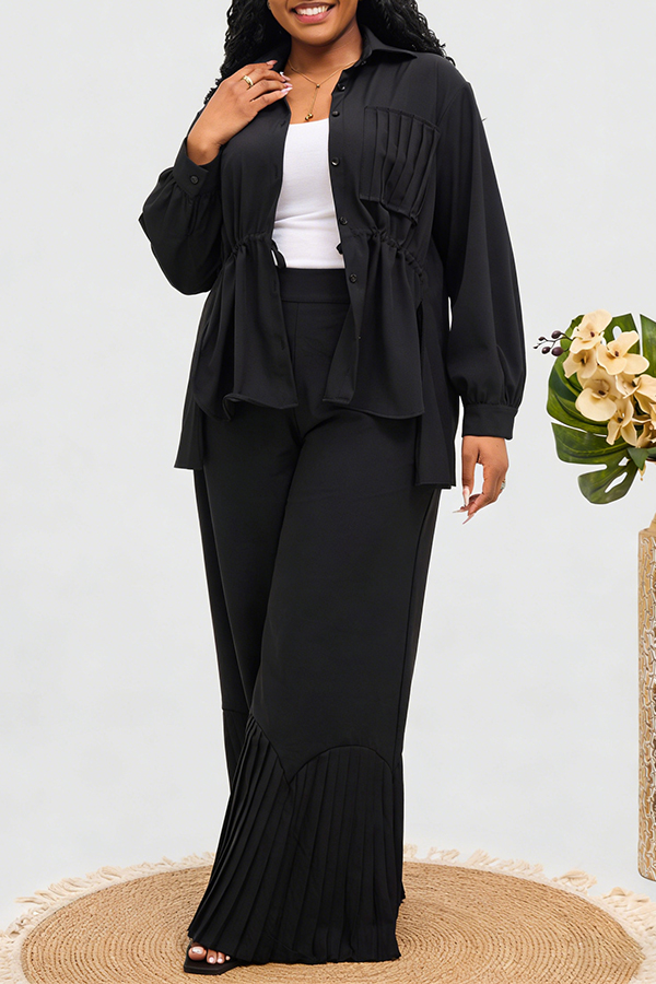 Chic Drawstring Pleated Top & Pants Set