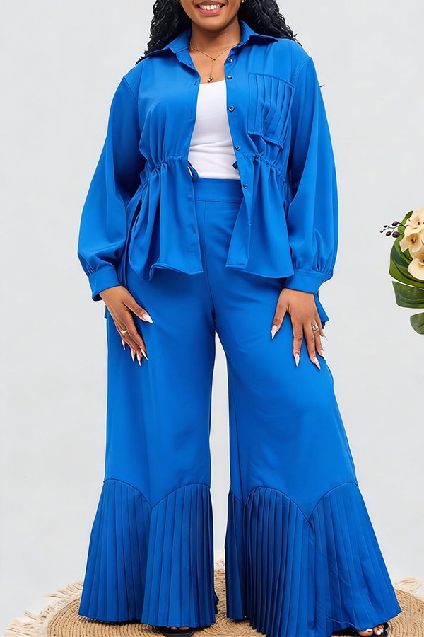 Chic Drawstring Pleated Top & Pants Set