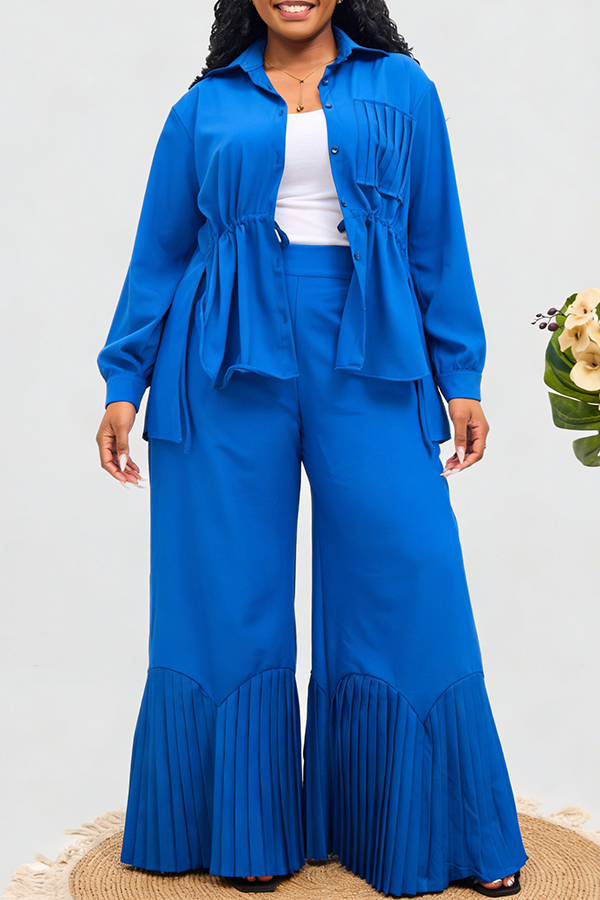 Chic Drawstring Pleated Top & Pants Set