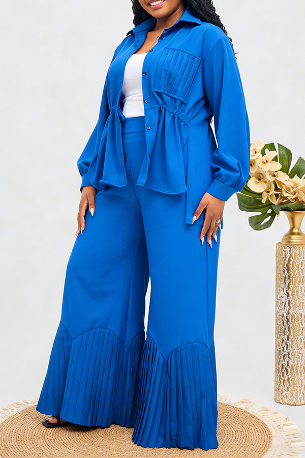 Chic Drawstring Pleated Top & Pants Set