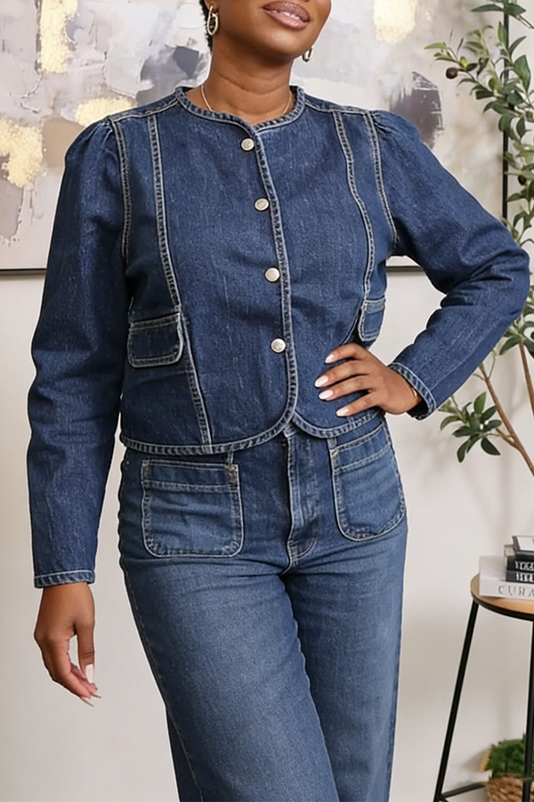 Stylish Pocket Denim Button Up Jacket