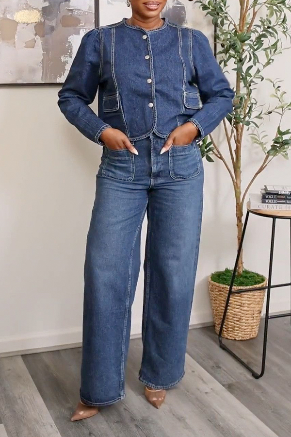 Stylish Pocket Denim Button Up Jacket