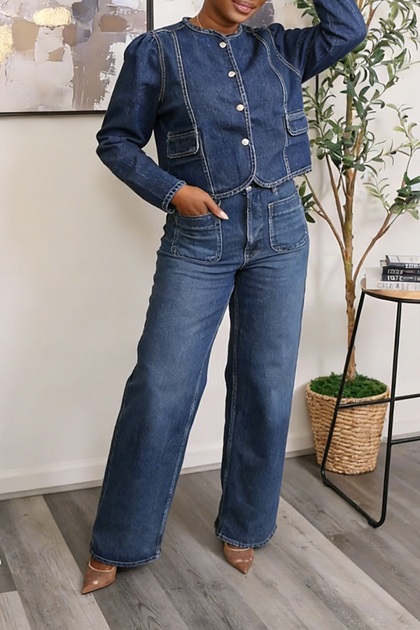 Stylish Pocket Denim Button Up Jacket