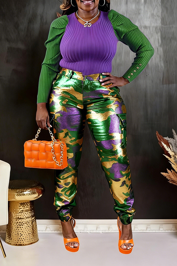 Stylish Mardi Gras ColorBlock Camouflage Cargo Pants