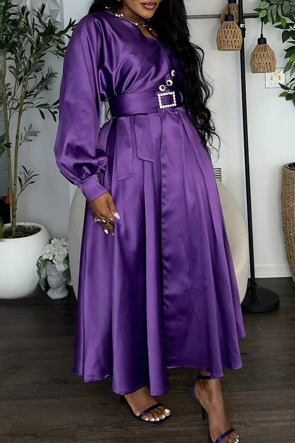 Chic Lantern Sleeve Belted Dress