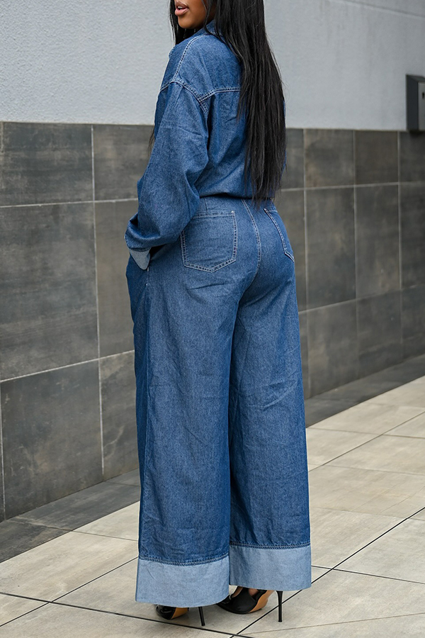 Stylish Denim Shirt & Wide Leg Jeans Set