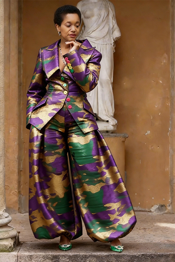 Stylish ColorBlock Blazer & Pants Set