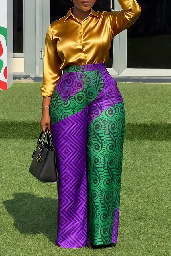 Stylish Solid Shirt & Graphic Print Pants Set