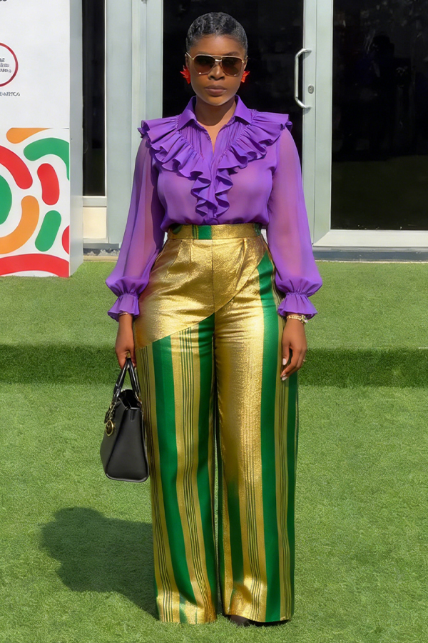 Stylish Ruffle Shirt & Graphic Print Pants Set