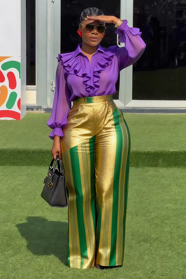 Stylish Ruffle Shirt & Graphic Print Pants Set