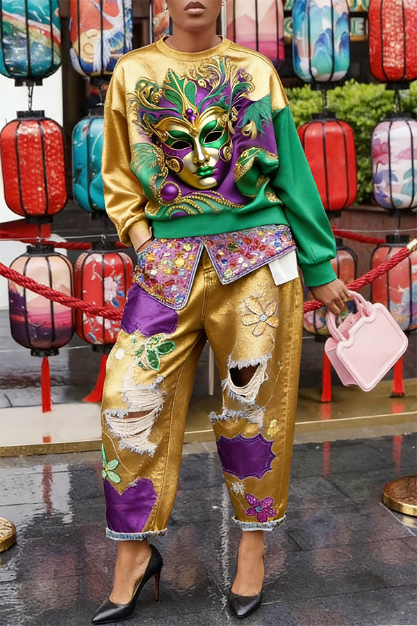 Stylish Round Neck Figure Graphic Sweatshirt