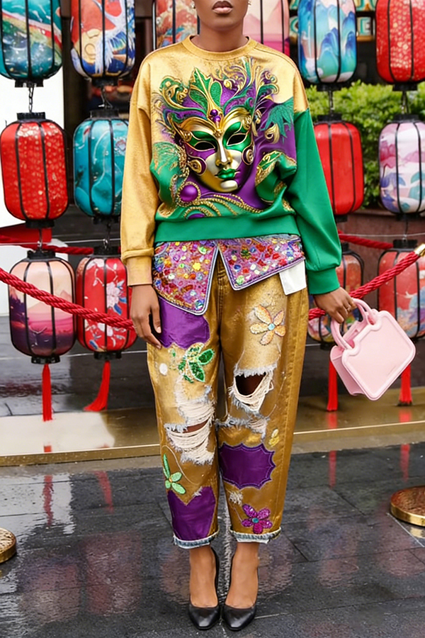 Stylish Round Neck Figure Graphic Sweatshirt