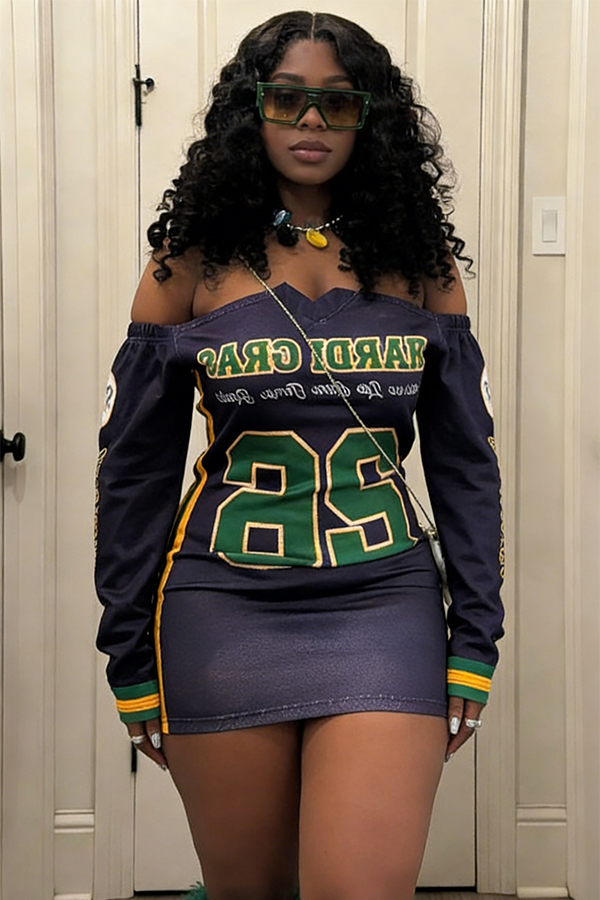 Casual Off Shoulder Letter Graphic Dress