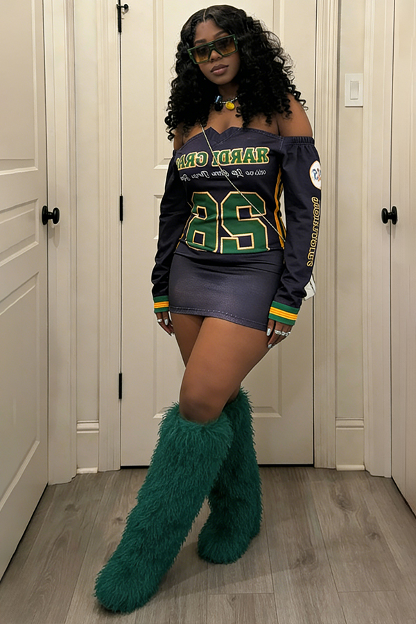 Casual Off Shoulder Letter Graphic Dress