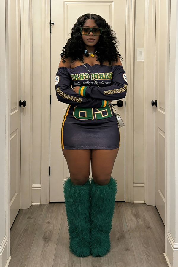 Casual Off Shoulder Letter Graphic Dress