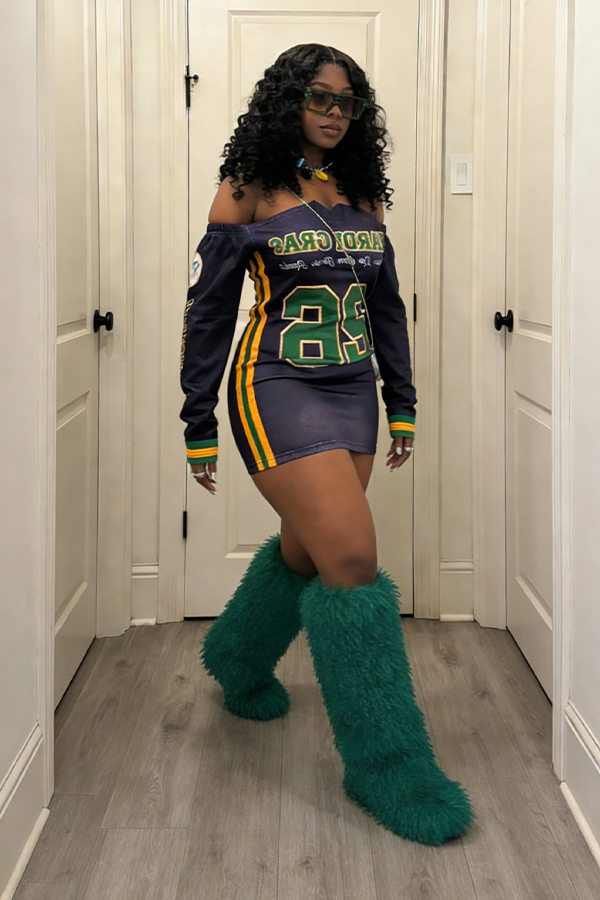 Casual Off Shoulder Letter Graphic Dress