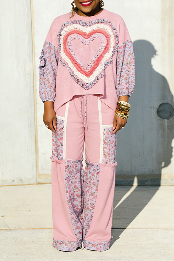 Romantic Valentine's Day Heart-shaped Applique Floral Set