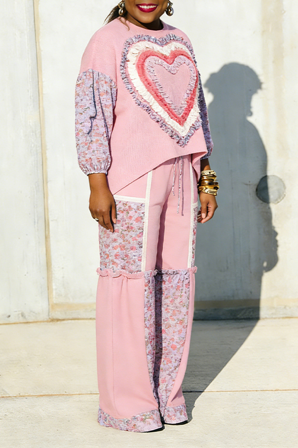 Romantic Valentine's Day Heart-shaped Applique Floral Set