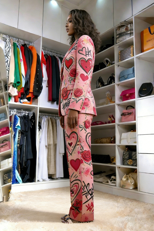 Romantic Valentine's Day Graffiti Blazer & Pants Set