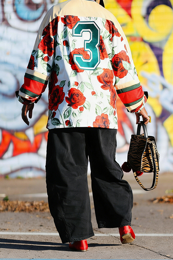 Stylish Floral Print Striped Blouse