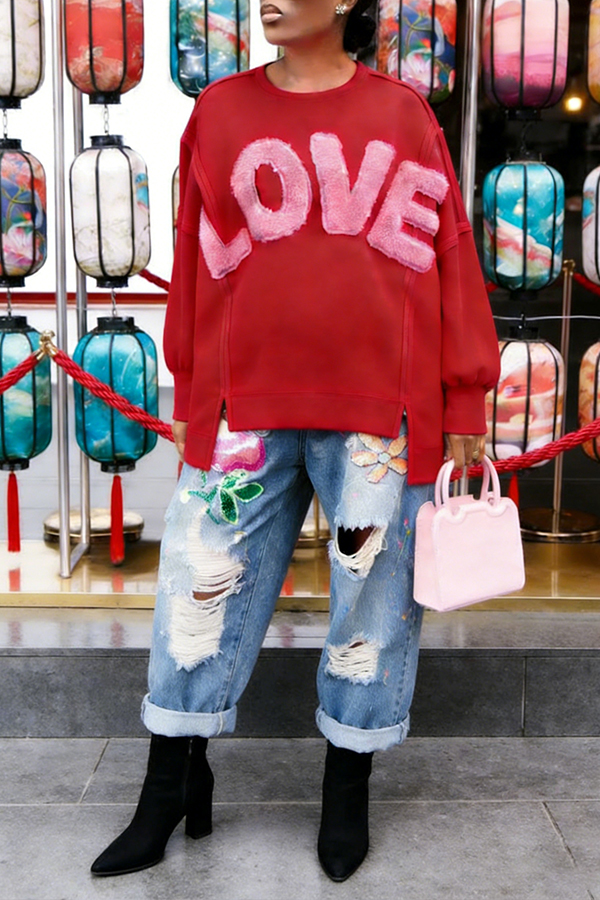 Casual Round Neck Letter Graphic Top