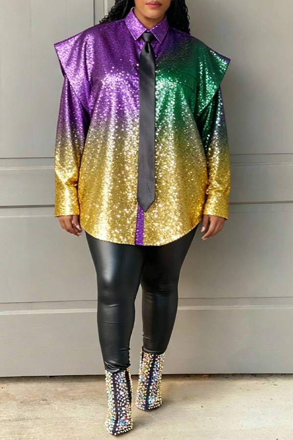 Colorful Shirt Neck Exaggerated Shoulder Design Shirt