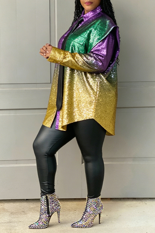 Colorful Shirt Neck Exaggerated Shoulder Design Shirt