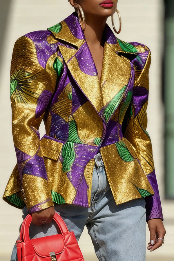 Stylish Oversized Lapels Color Blocked Blazer