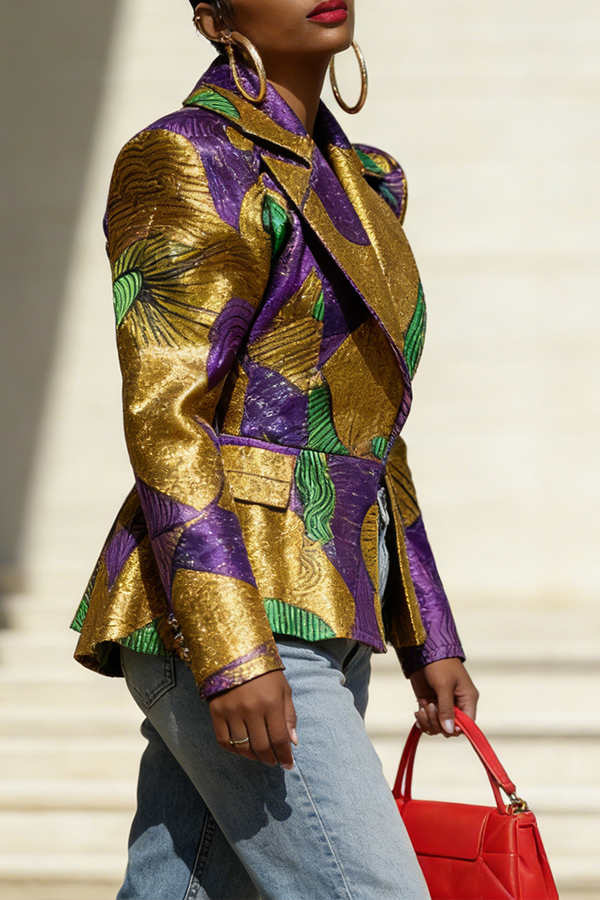 Stylish Oversized Lapels Color Blocked Blazer