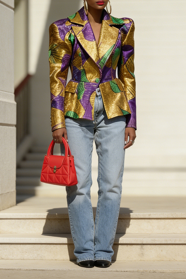 Stylish Oversized Lapels Color Blocked Blazer