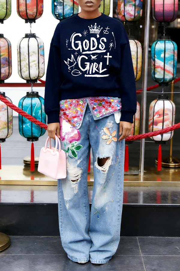 Stylish God Girl Graffiti Sweatshirt